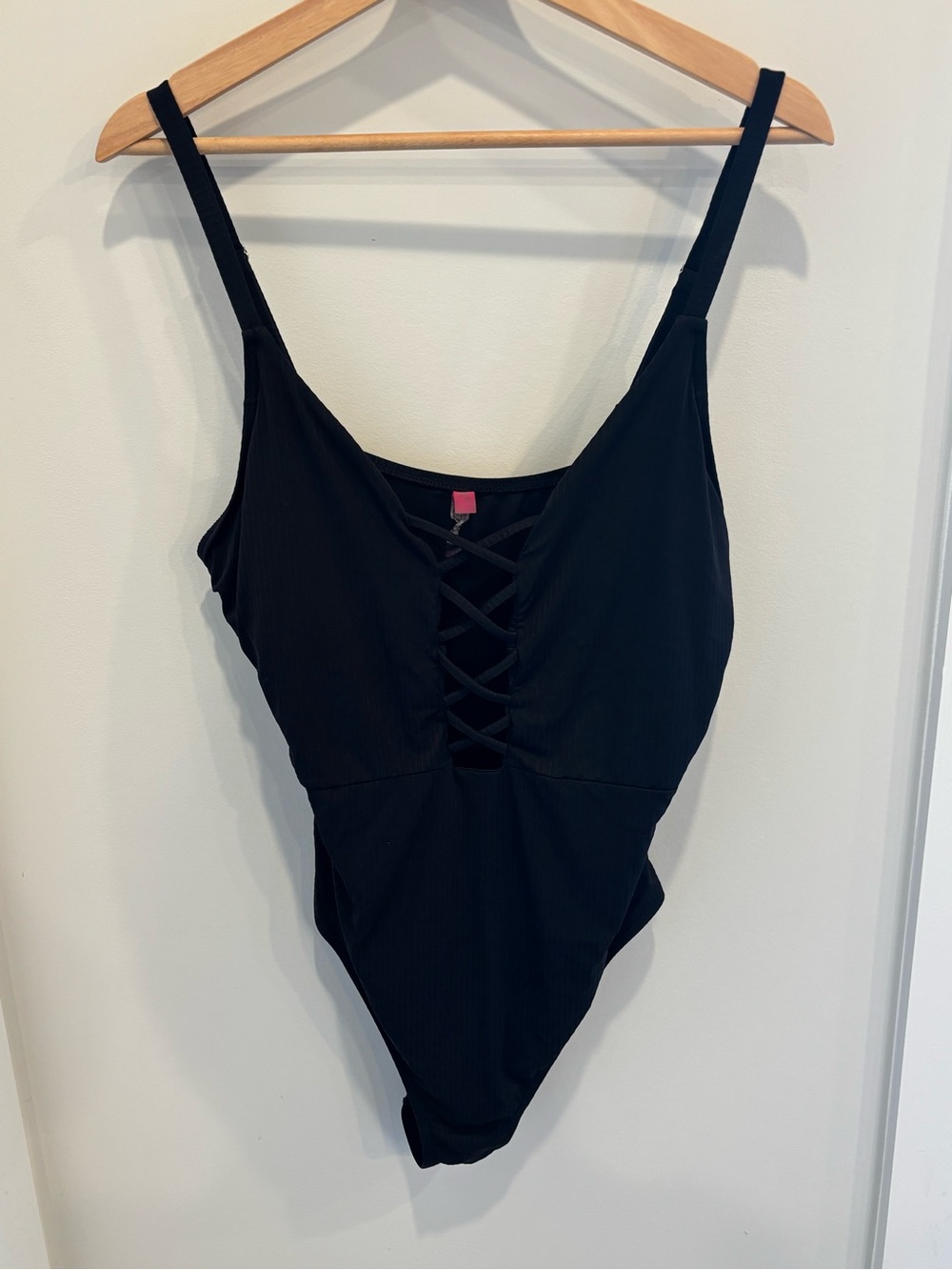 YMI Black Lace-Up Girls One Piece Swimsuit